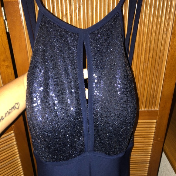 X by Xscape Navy Blue with Sequins Prom Dress. - Picture 2 of 6